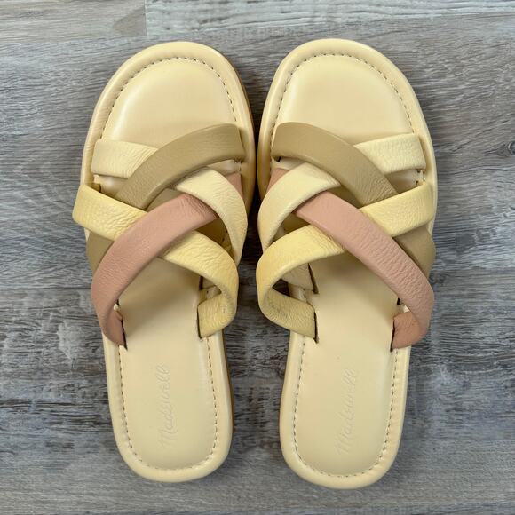 Madewell The Leeandra Neutral Leather Slide Flat Sandals Size 9 - Picture 2 of 7